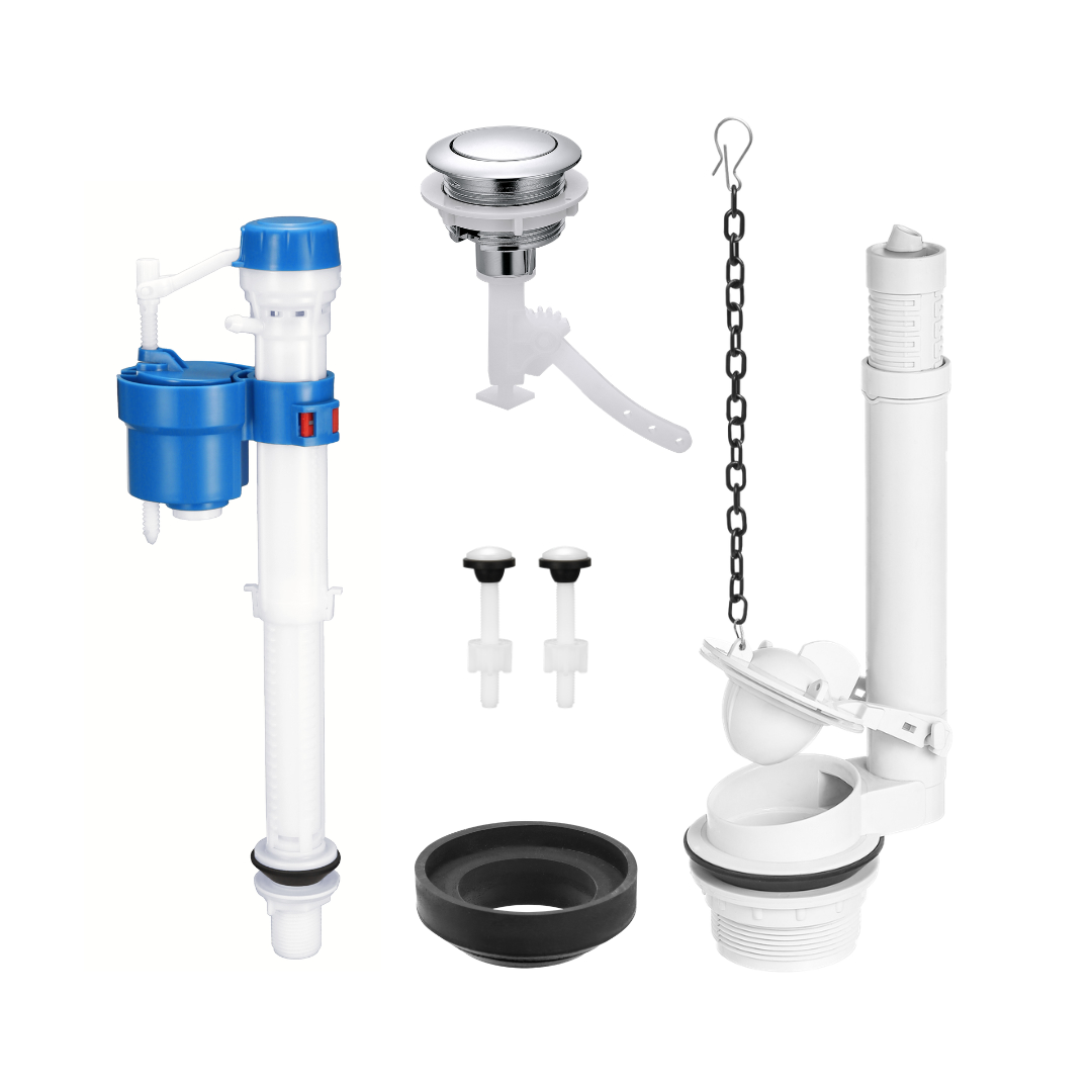 Kit de reparo para caixa acoplada de vaso sanitário de duas peças com válvula de enchimento ajustável e válvula de descarga única de 2 polegadas.